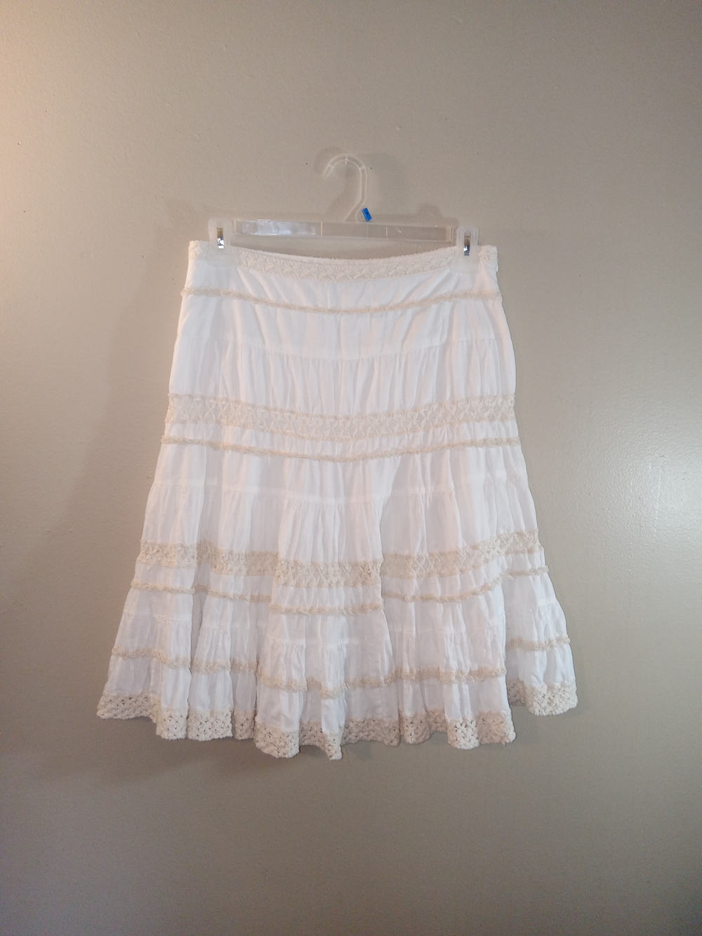 Miss Me White Tiered Crochet-Trim A-Line Skirt